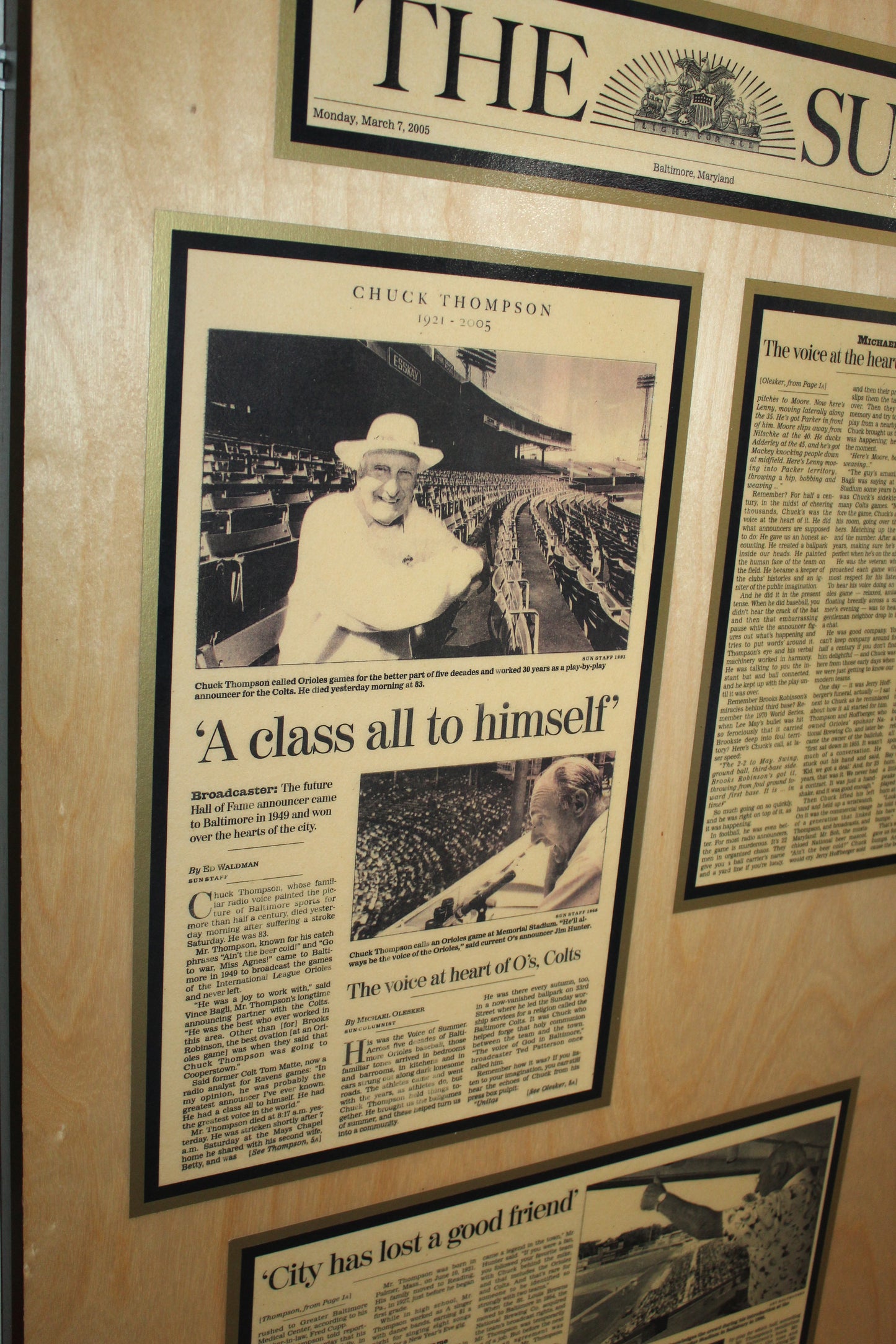 Chuck Thompson "Ain't That Beer Cold" Commemorative Article Wooden Artwork