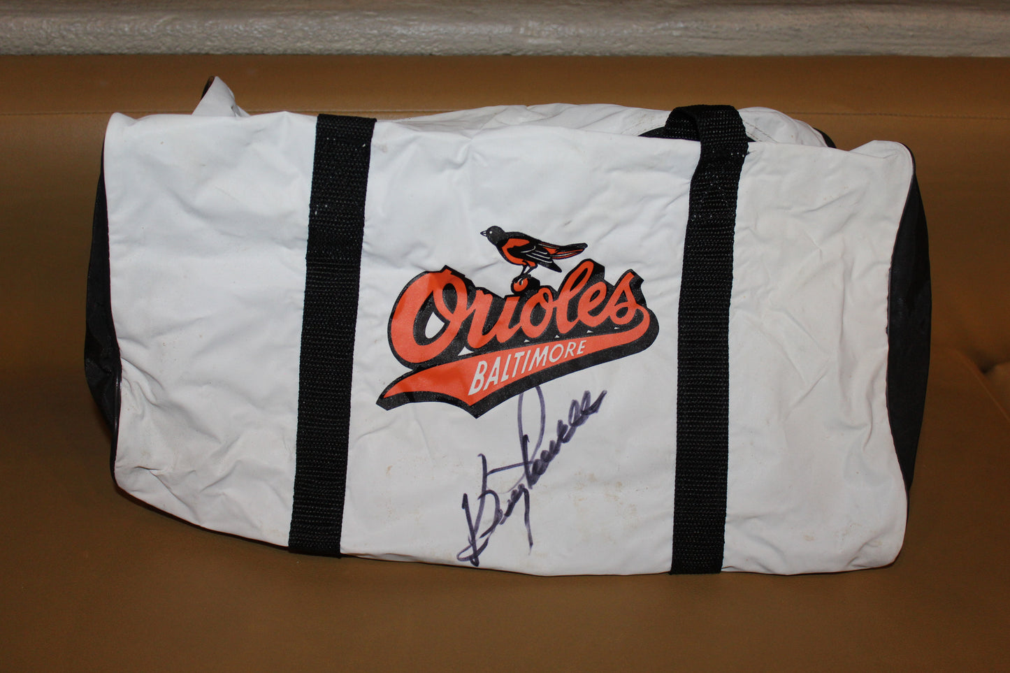 Signed Bogg Powell Photo & Baltimore Orioles Gym Bag