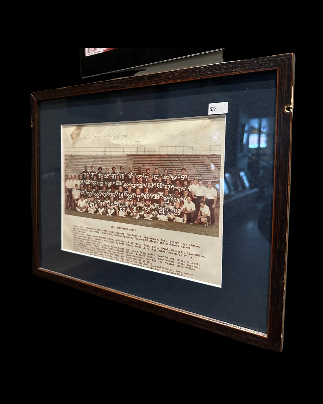Signed John Andrews #36 Baltimore Colts Team 1974 Team Photo Framed