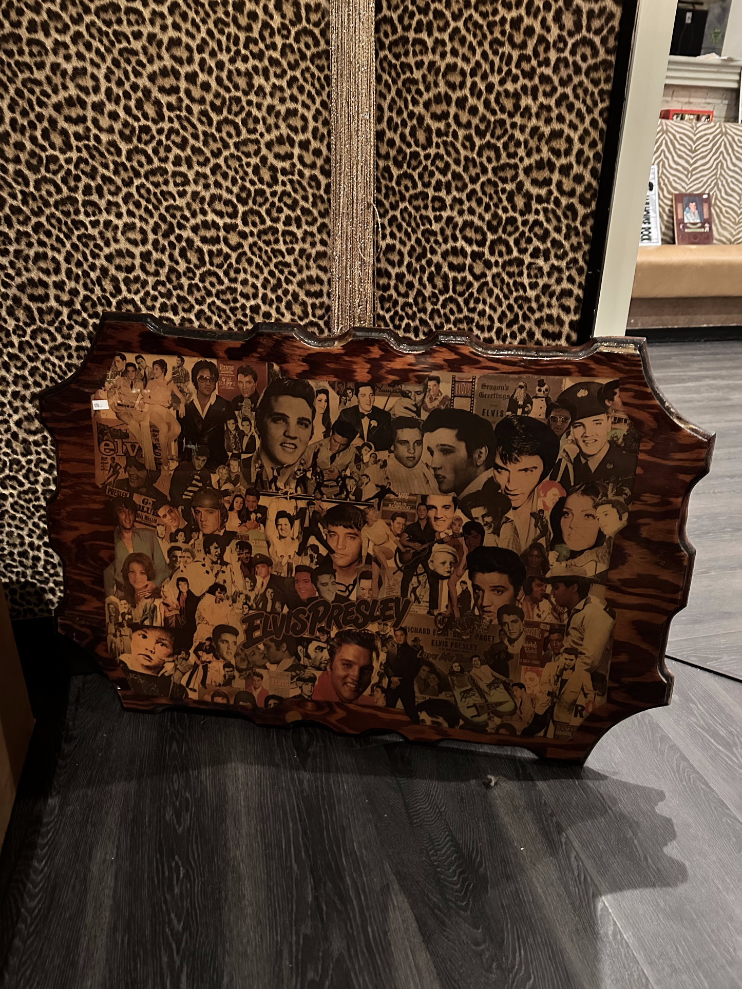 Long horizontal collage of Elvis on Wood