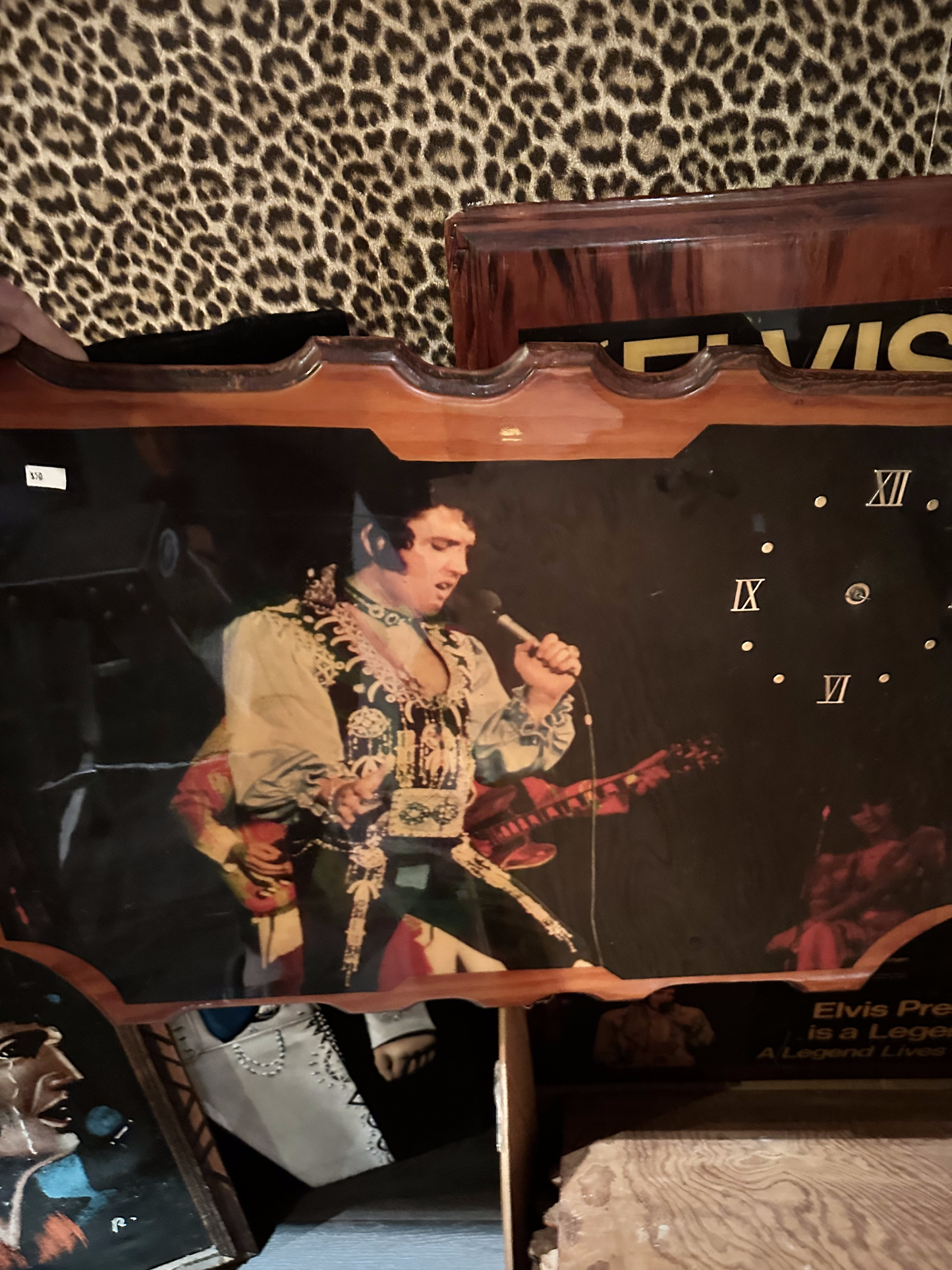 Large horizontal of Elvis Clock on wood