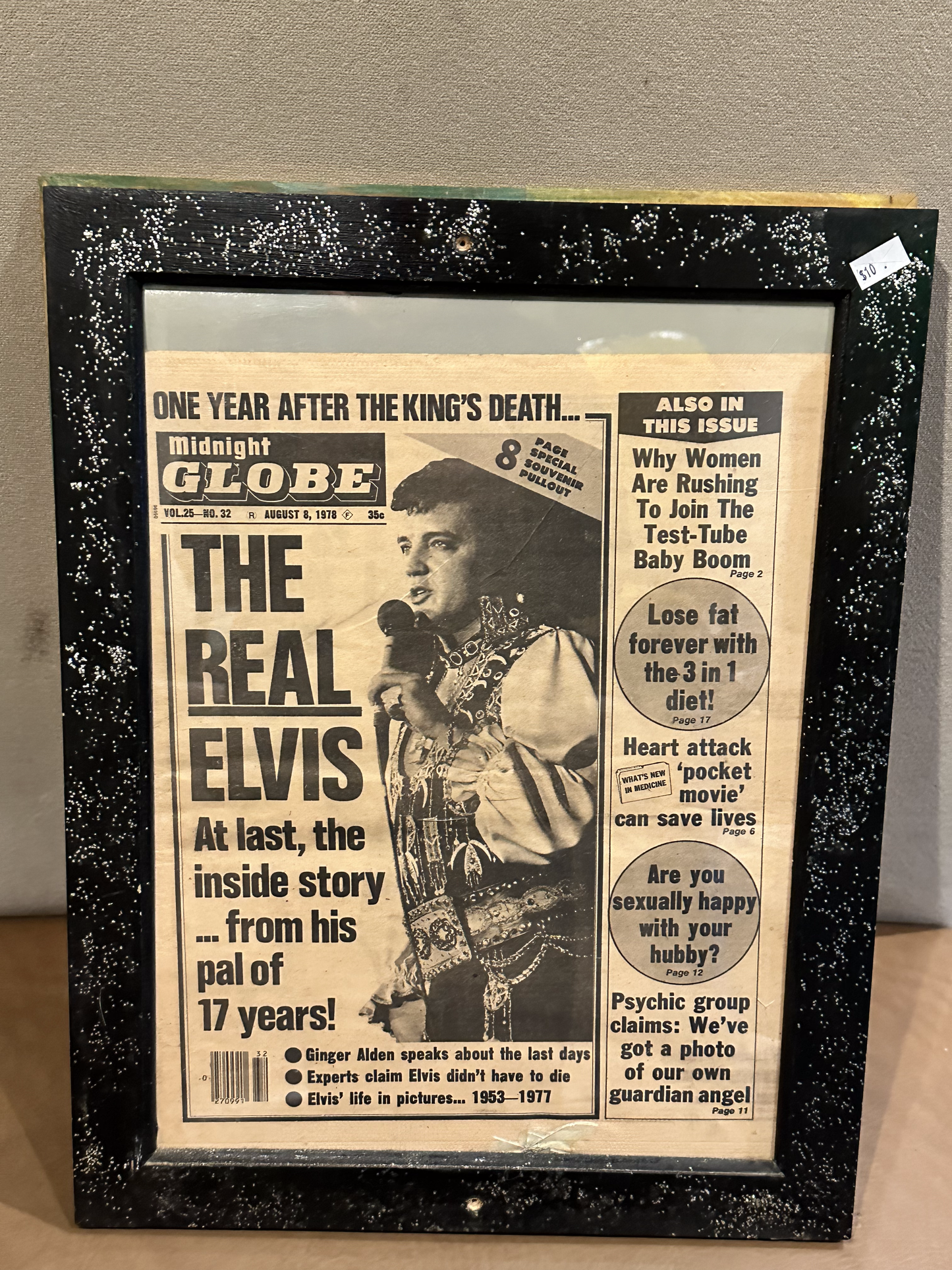 Midnight Globe- "The Real Elvis" -Black glitter frame