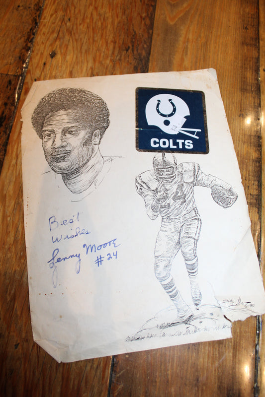 Signed Lenny Moore Baltimore Colts Drawing