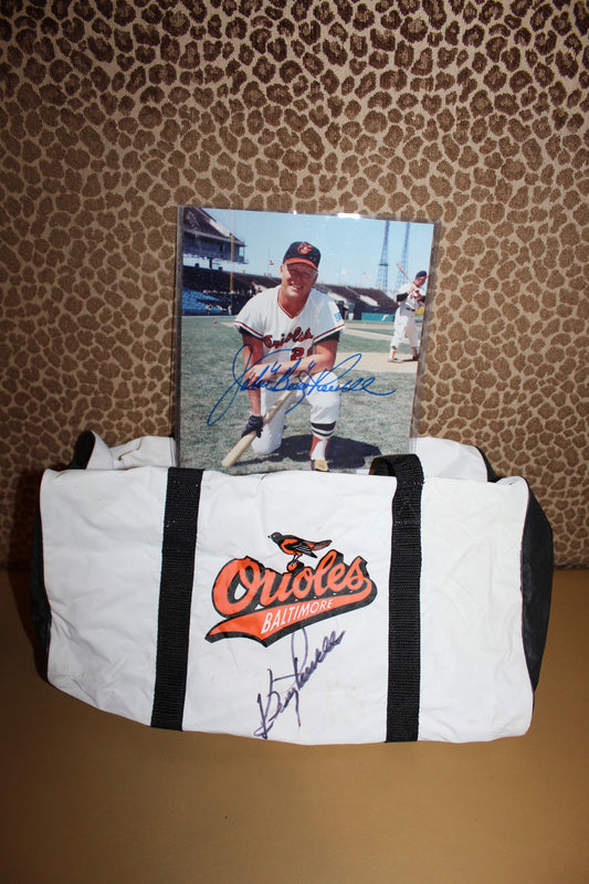 Signed Bogg Powell Photo & Baltimore Orioles Gym Bag