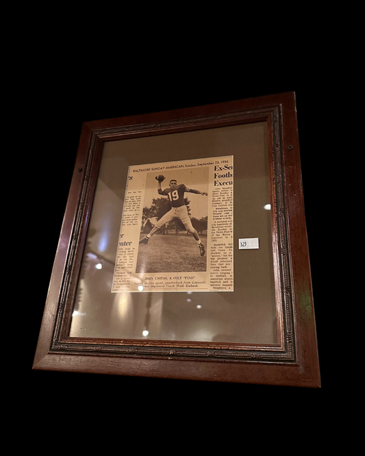 John Unitas A Colt "Find" Newspaper Article by Baltimore Sunday American Framed