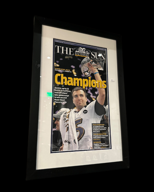 Ravens "Champions" Superbowl XLVII VS 49ers Cover by The Baltimore Sun Framed